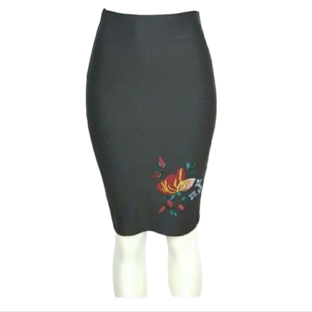 Women's Black Midi Pencil Skirt Elastic Waist‎